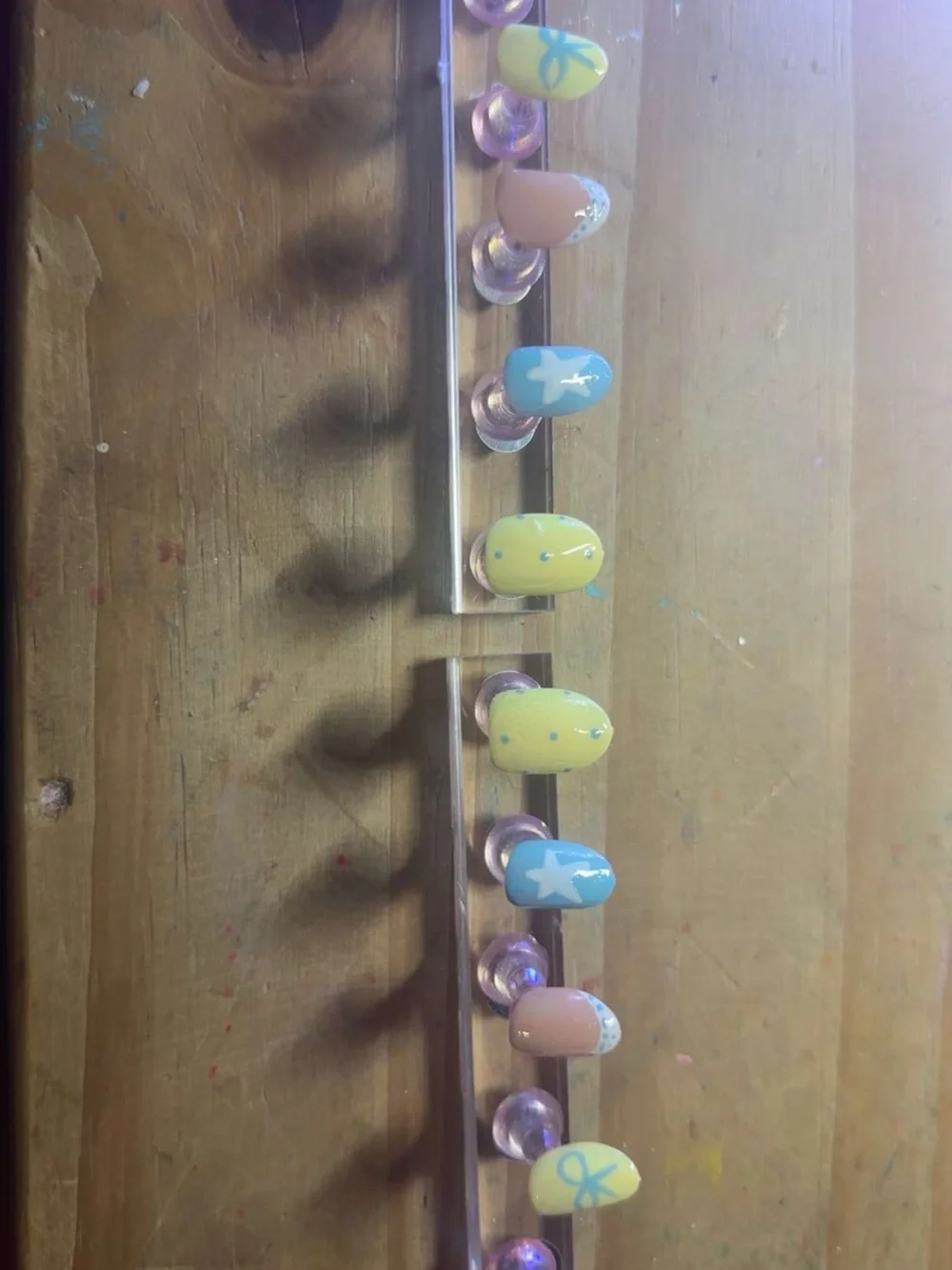Custom Press-On Nail Set - Blue Polka Dots on Yellow Base